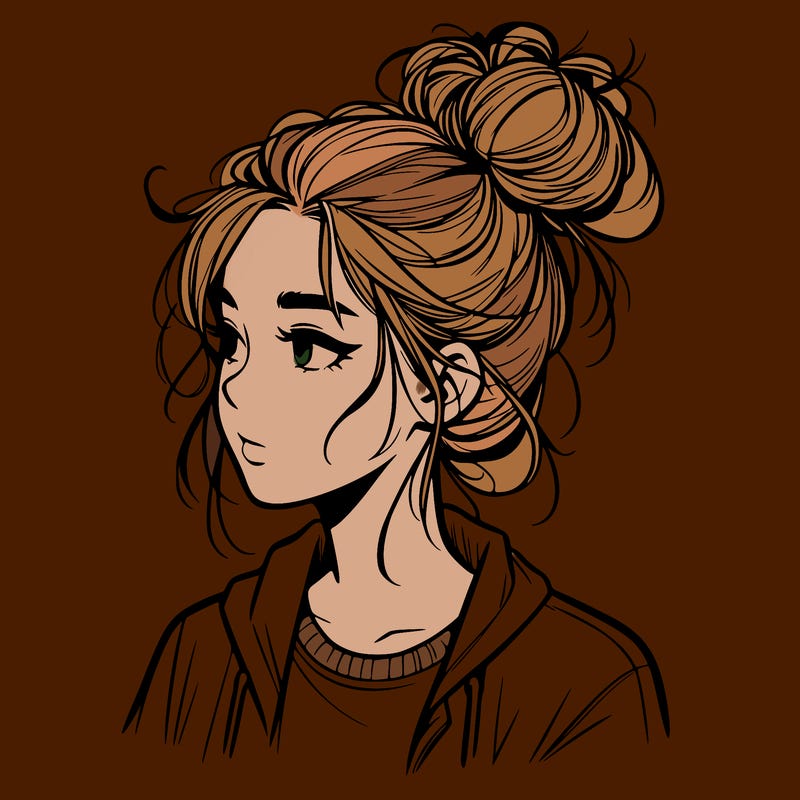 realistic teenage girl with a messy bun