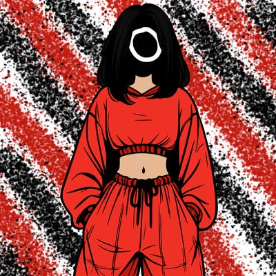 realistic girl faceless with baggy pants and a crop top