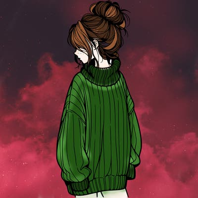 realistic girl with oversized sweater and messy bun