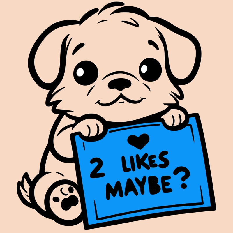 a puppy holding a sign that says 2 likes maybe?