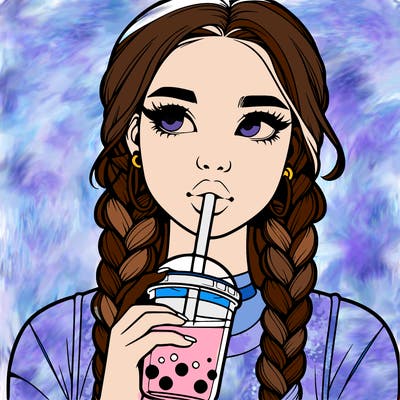 realistic girl with braided hair drinking boba