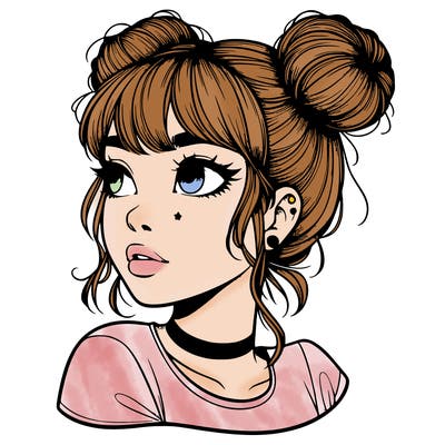 realistic girl with spacebuns