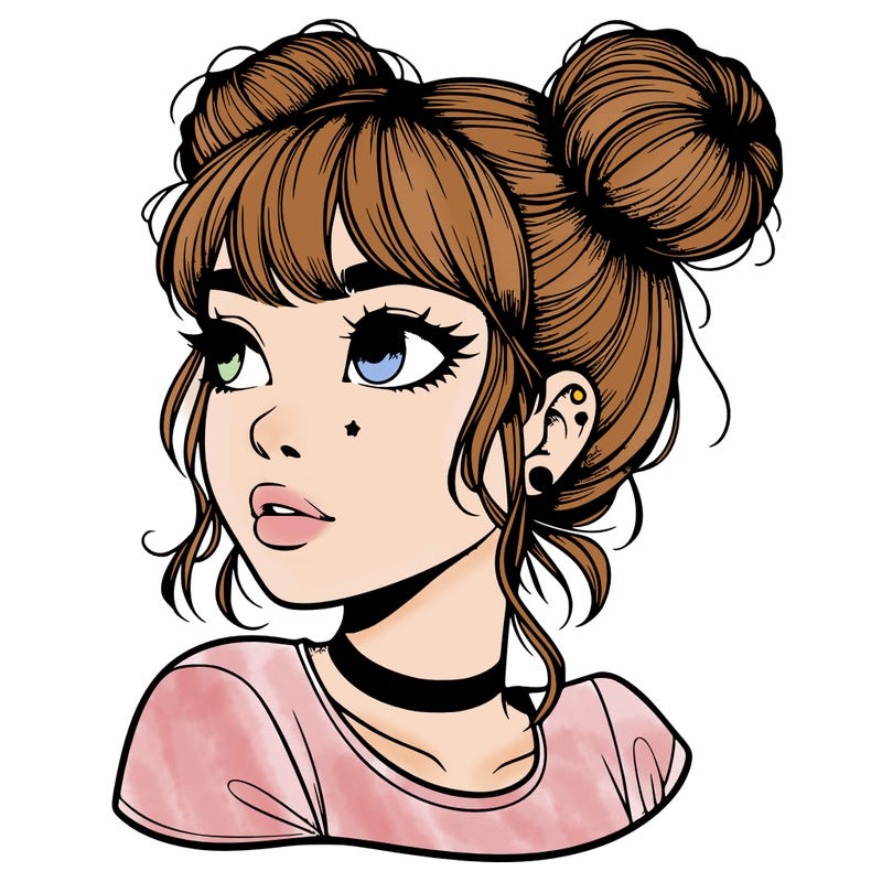 realistic girl with spacebuns