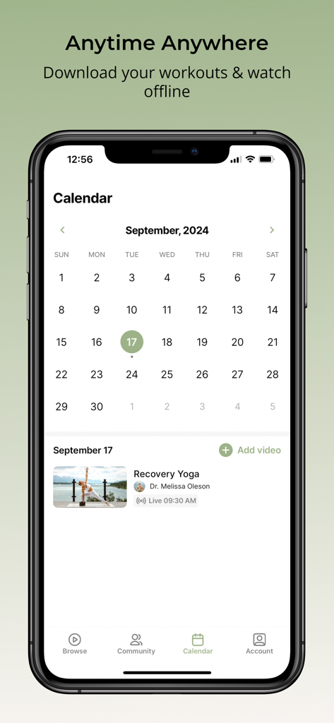 Defy by Dr.Melissa - Defy by Dr. Melissa app interface showing workout calendar and offline viewing options