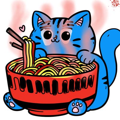 cat with ramen