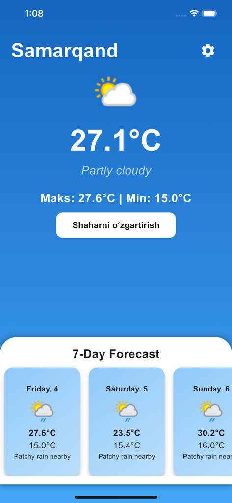 Ob havo Uzbekistan - Current weather and 7-day forecast for Samarkand in the Ob havo Uzbekistan app