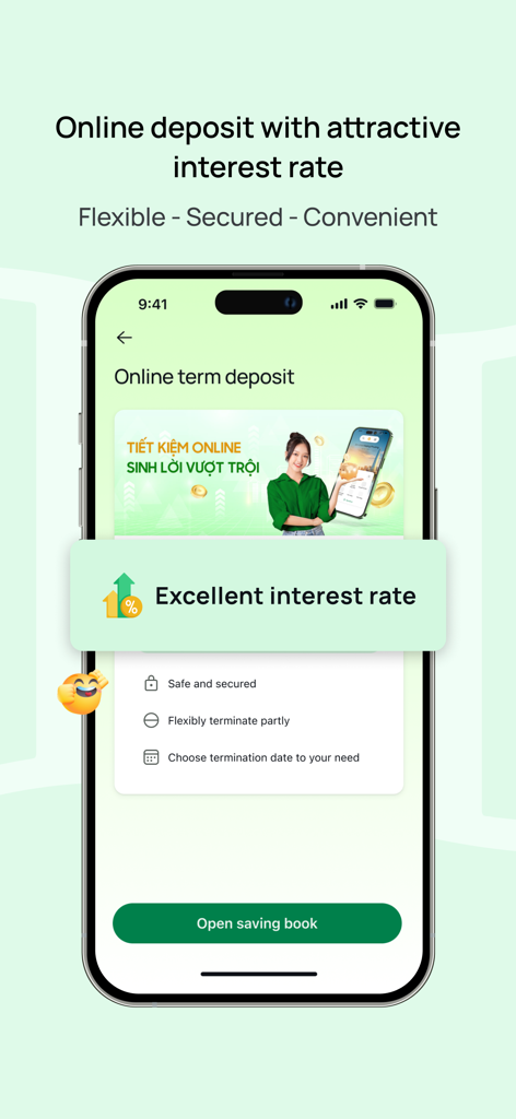 Interfaz de la aplicación OCB OMNI mostrando opciones de depósitos a plazo online y tasas de interés