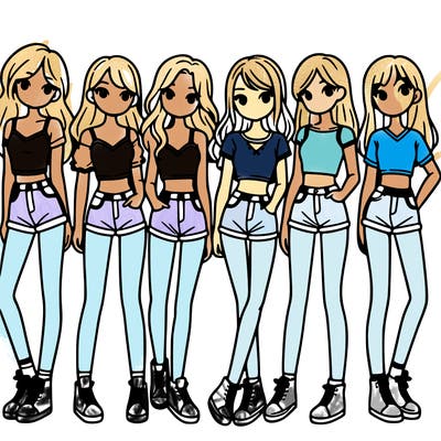 a group of girls wearing crop tops and shorts