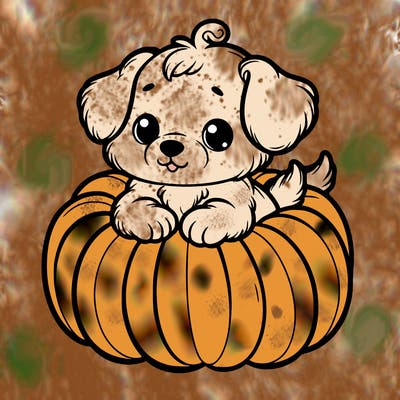cute little puppy in a pumpkin