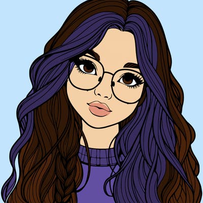 girl with long hair and freckles and glasses realistic