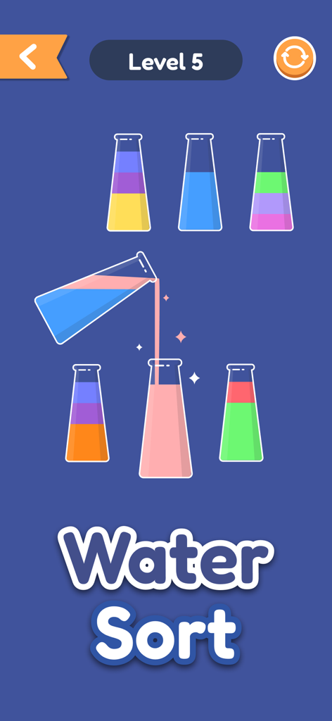 Screenshot del livello del gioco puzzle "Water Sort"