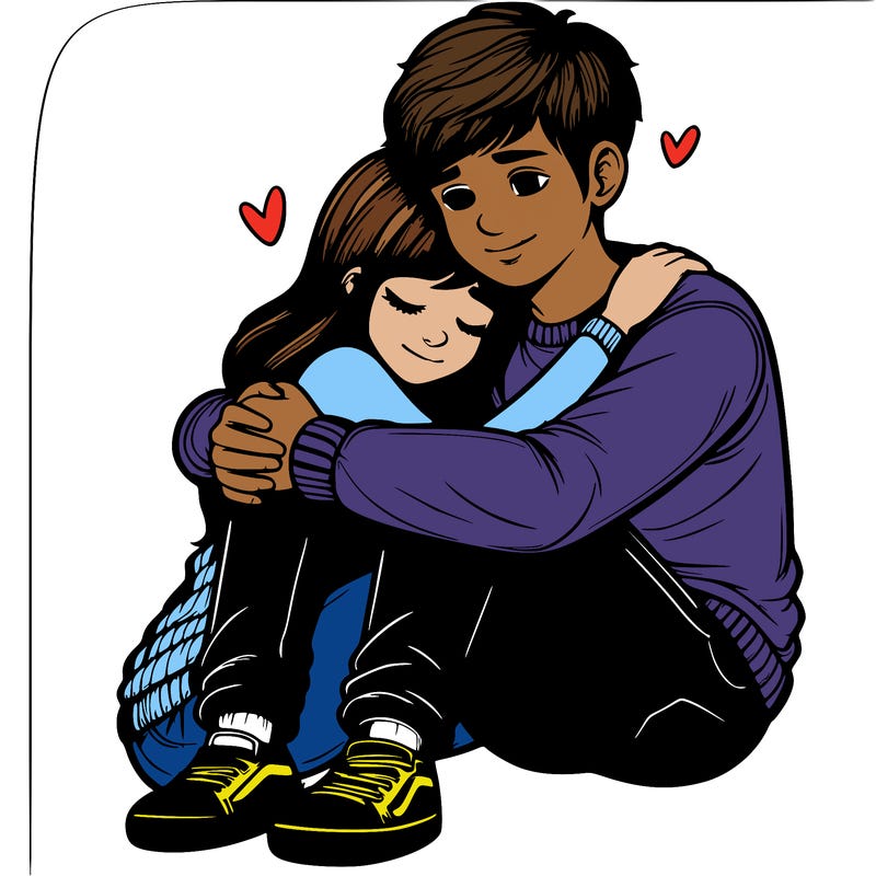 realistic girl hugging realistic guy