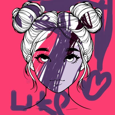 realistic girl with two buns on top of her head