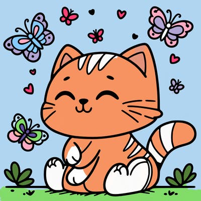 cat with butterflies surrounding it
