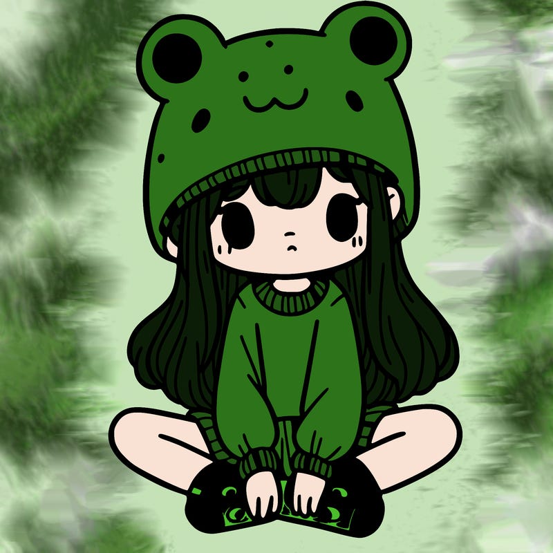 a girl wearing a frog hat and some frog socks