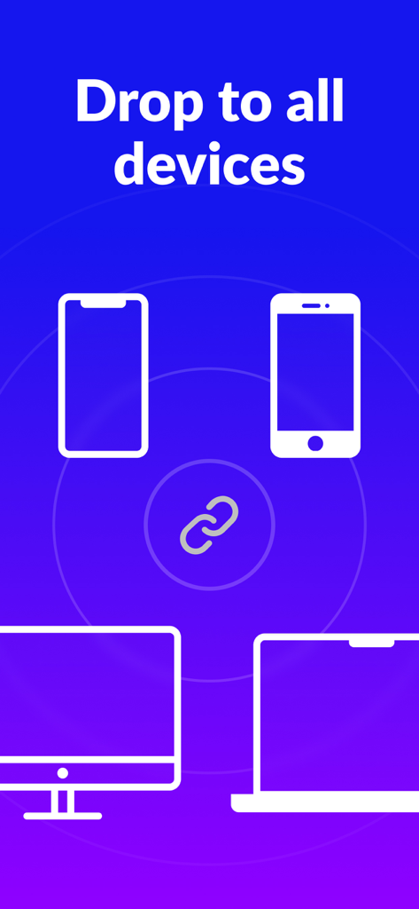 Gráfico que muestra la transferencia de archivos inalámbrica entre teléfonos inteligentes y computadoras con el texto Arrastrar a todos los dispositivos