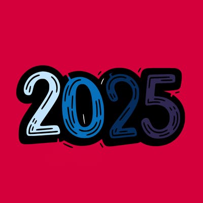 one line scrawled numbers sketch design “2025”