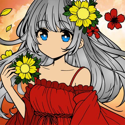 anime girl with flowers