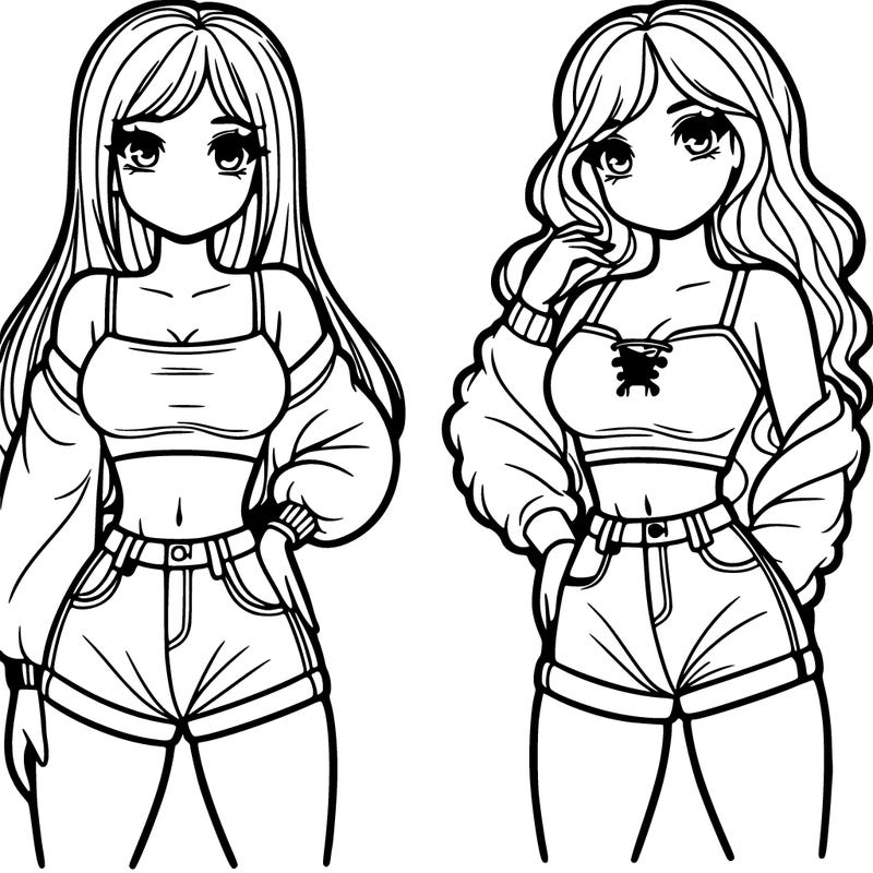 2 girls with a crop top and short shorts