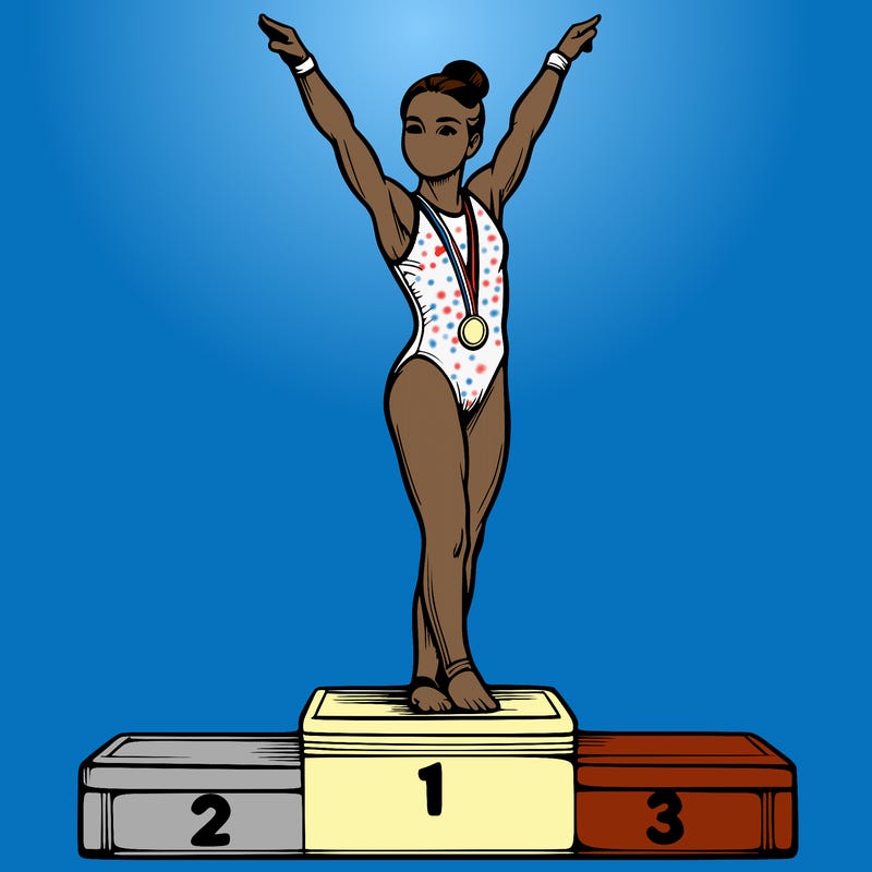 realistic olympic female gymnast standing on podium