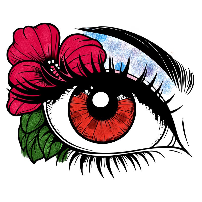 realistic eye with flower