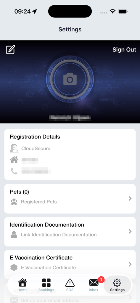 Cloudsell Cloud Secure - ユーザー登録とペットの詳細が表示されたCloudsell Cloud Secureアプリの設定画面。