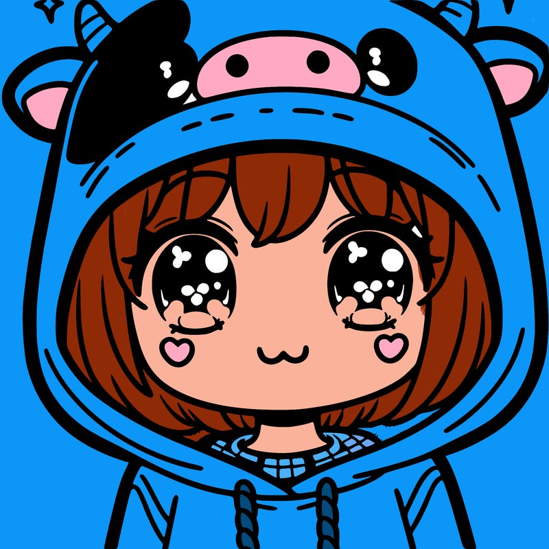 kawaii girl with cow hoodie