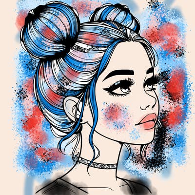 realistic girl with buns on the top of her head