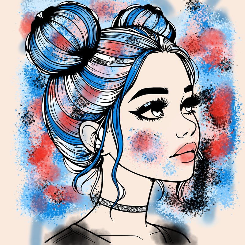 realistic girl with buns on the top of her head