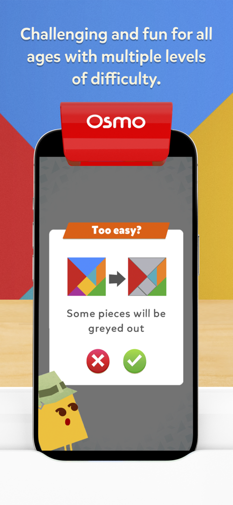 Osmo Tangram - Osmo Tangram app screen showing adjustable difficulty levels with greyed out puzzle pieces
