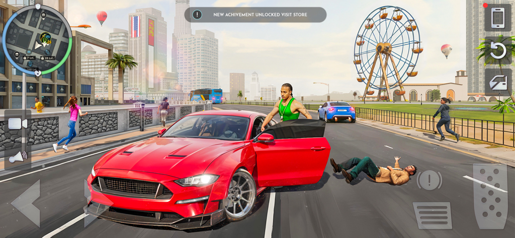 Street Rebel: Open World Game - Action gameplay in Street Rebel featuring a red sports car and a city background with a Ferris wheel