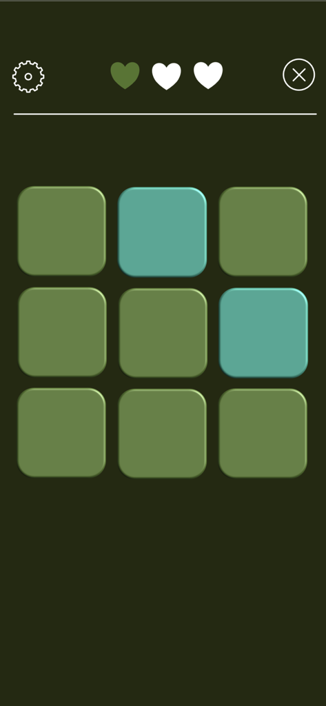 BRAINWORK6 - Clinical cognitive assessment interface showing a three by three grid of colored squares
