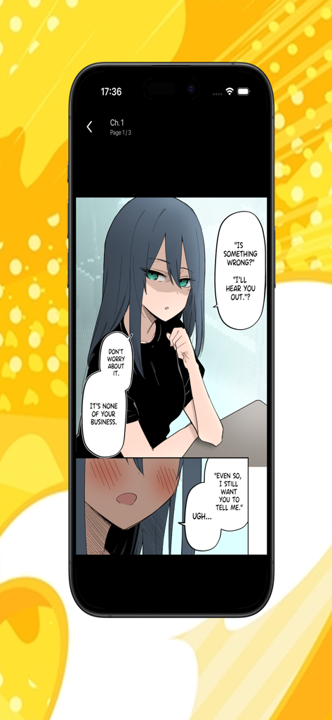 Romance Manga Galaxy: MangaDex - Smartphone screen showing a romance manga with a character conversation and dialogue bubbles