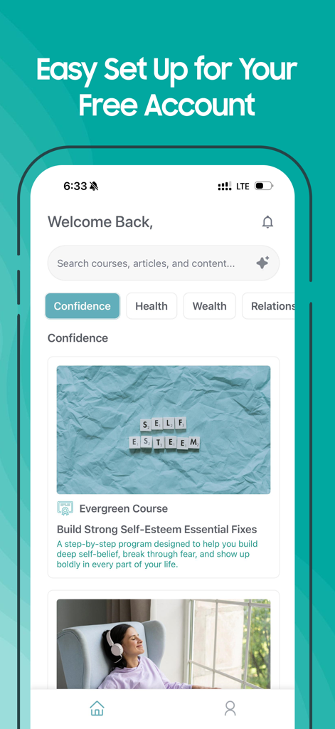 Inner Belief - Inner Belief app interface showing personal growth courses for confidence and self-esteem