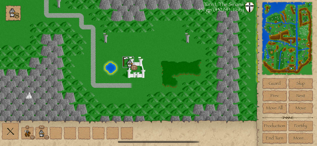 Warlords Classic Strategy - Retro turn-based strategy gameplay in Warlords Classic showing a fantasy map with a castle and unit controls