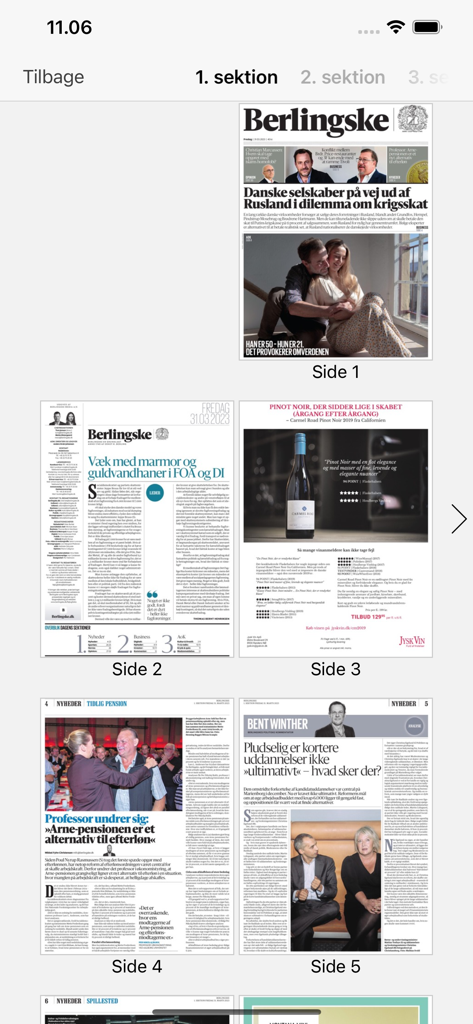 Berlingske e-avis - Berlingske e-avis app interface showing digital newspaper pages in a grid view