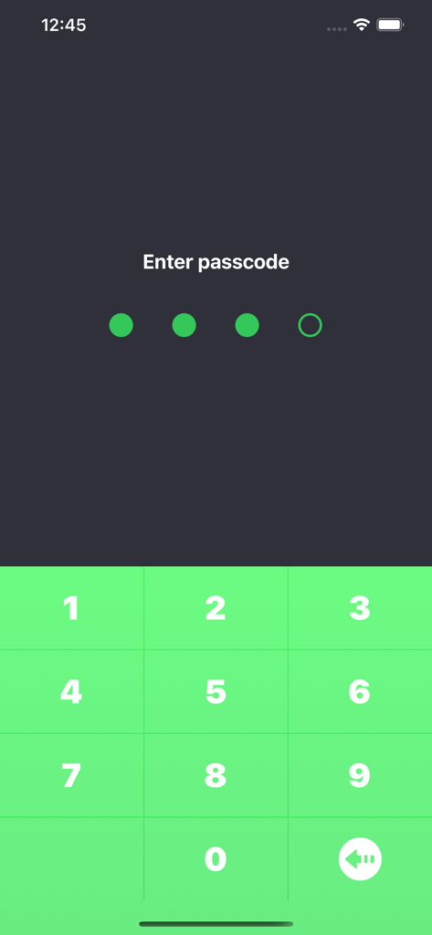 Secure Chats for WhatsApp WA - Bildschirm zur Passcode-Eingabe mit numerischer Tastatur für die Secure Chats-App