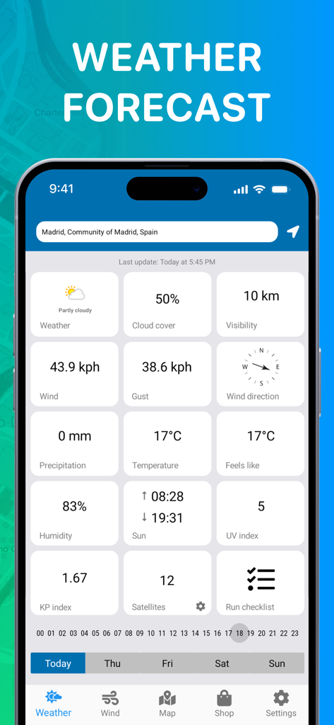 Drone Forecast. UAV Air map - Drone Forecast app displaying wind speed gust data and flight conditions