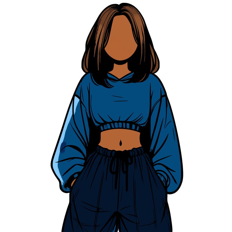 realistic girl faceless with baggy pants and a crop top