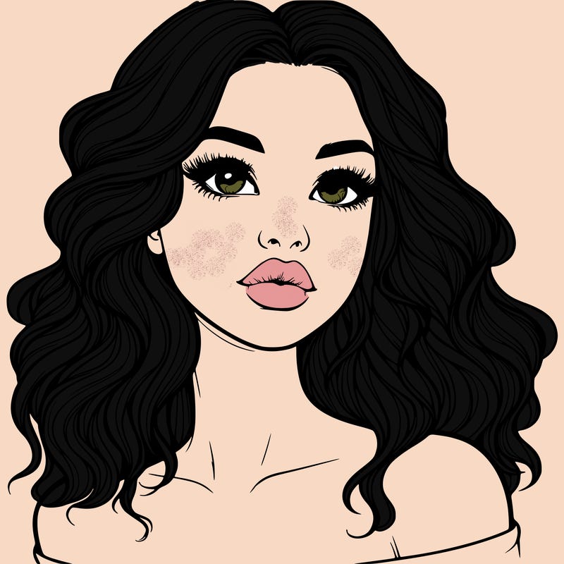 realistic girl with wavy hair and lips