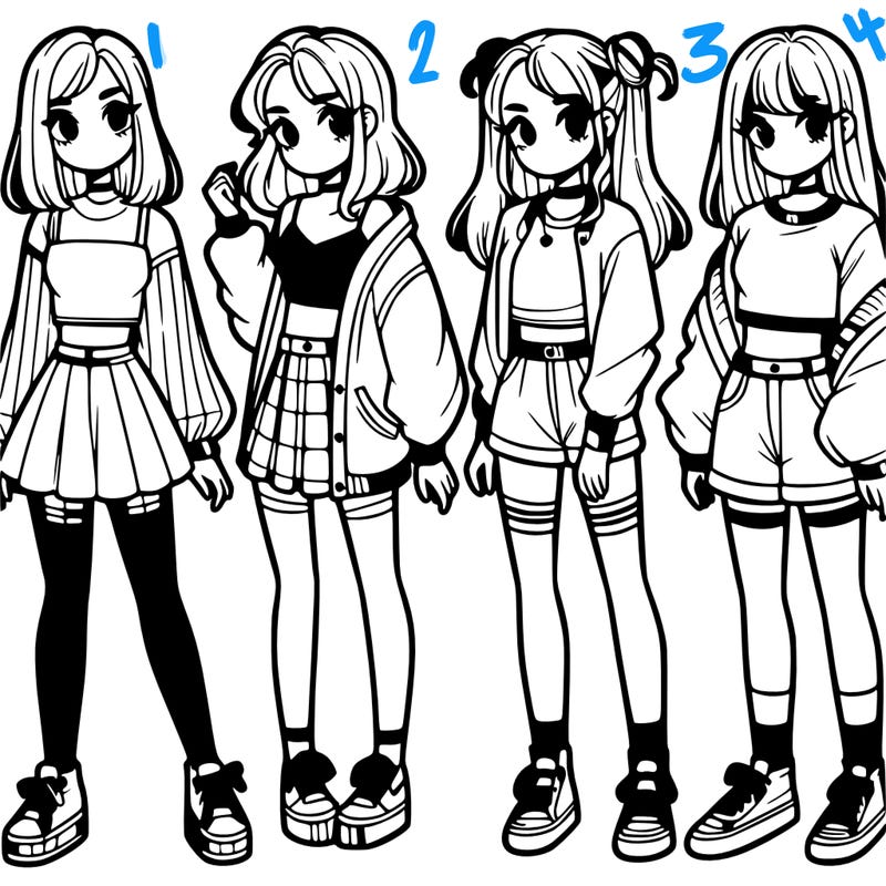 one girl with crop-top shirt and a jacket with a skirt, long socks and another girl with a shirt and pants with a jacket