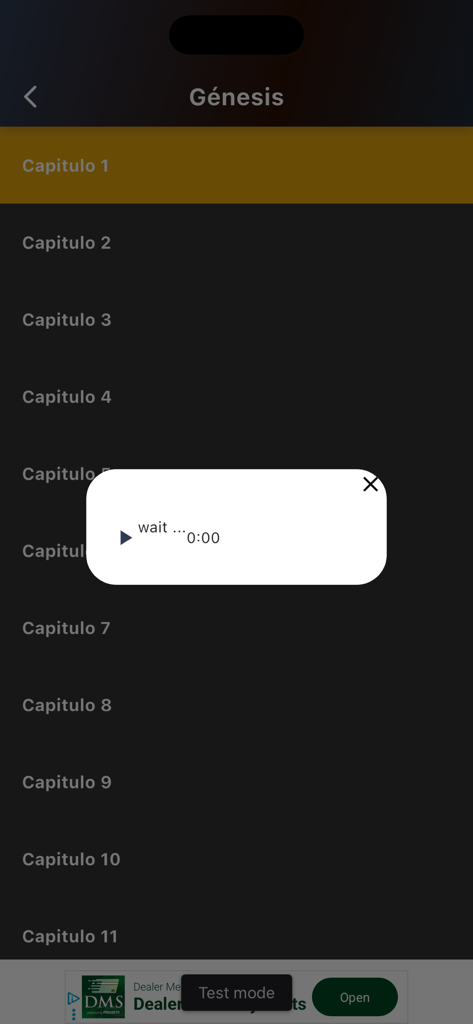 Santa Biblia Catolica Romana - Interfaz del reproductor de audio para los capítulos del Génesis en la aplicación Santa Biblia Católica en español