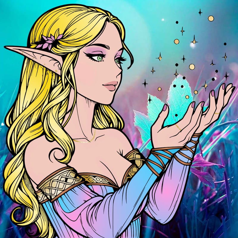 realistic elf girl doing magic
