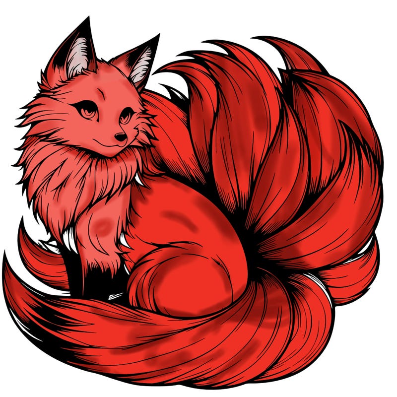 realistic detailed 9 tailed anime fox