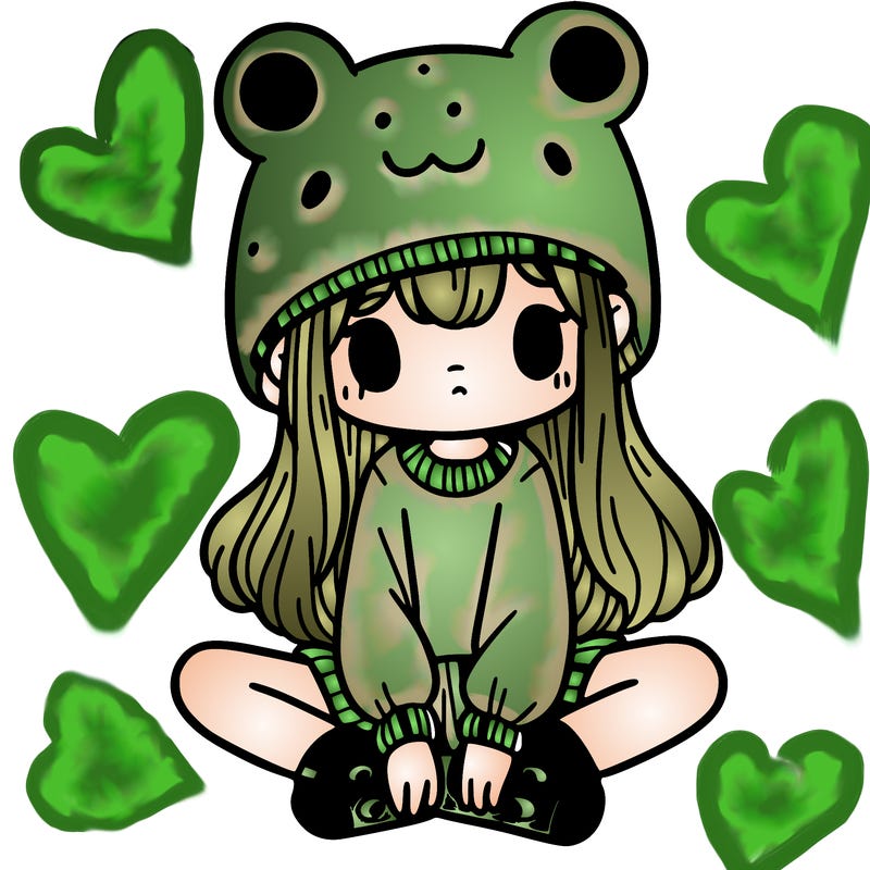 a girl wearing a frog hat and some frog socks