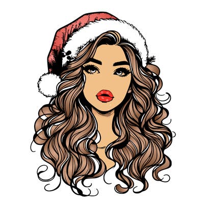 realistic christmas girl with wavy hair and lips