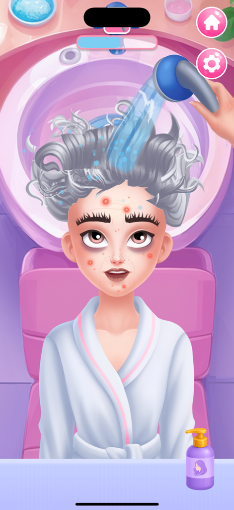 Beauty Salon Girl - Un personaje lavándose el cabello en el juego de cambio de imagen Beauty Salon Girl