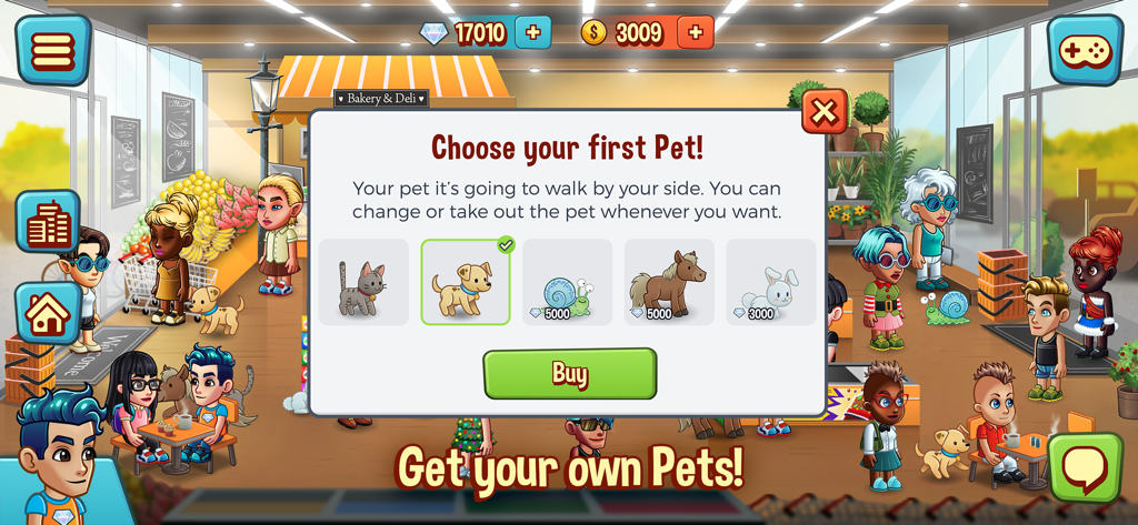 Auswahl eines Haustiers in der Friendbase virtuellen Welt App sozialer Umgebung.