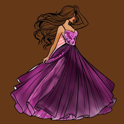 realistic woman with dress flowing in the wind