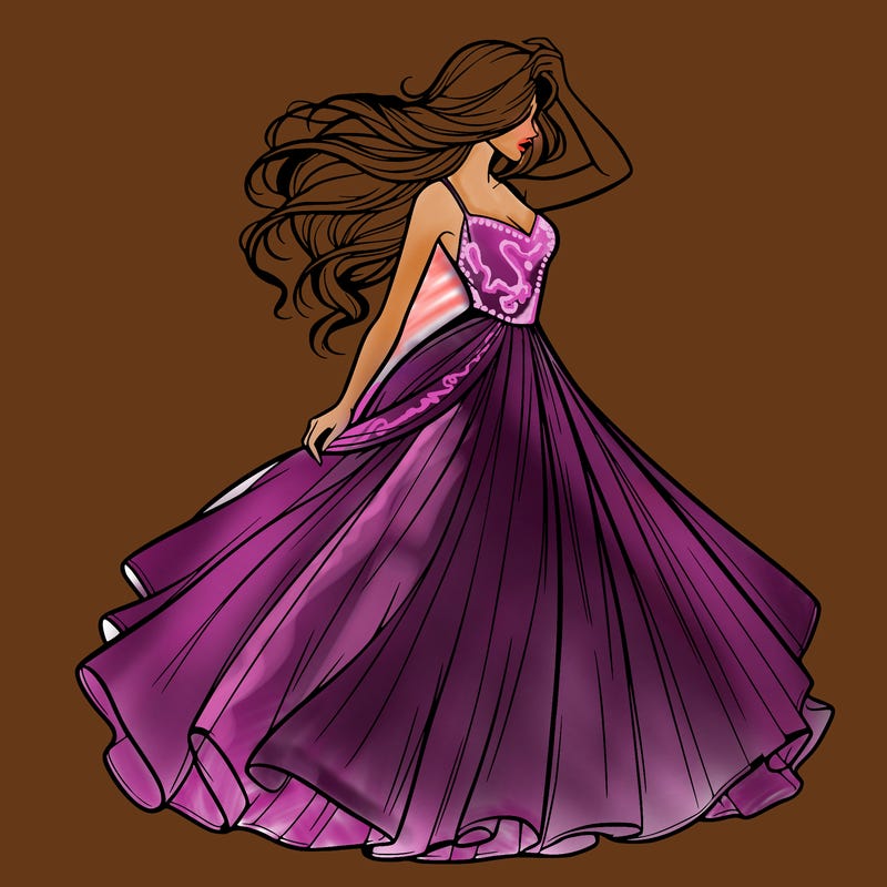 realistic woman with dress flowing in the wind